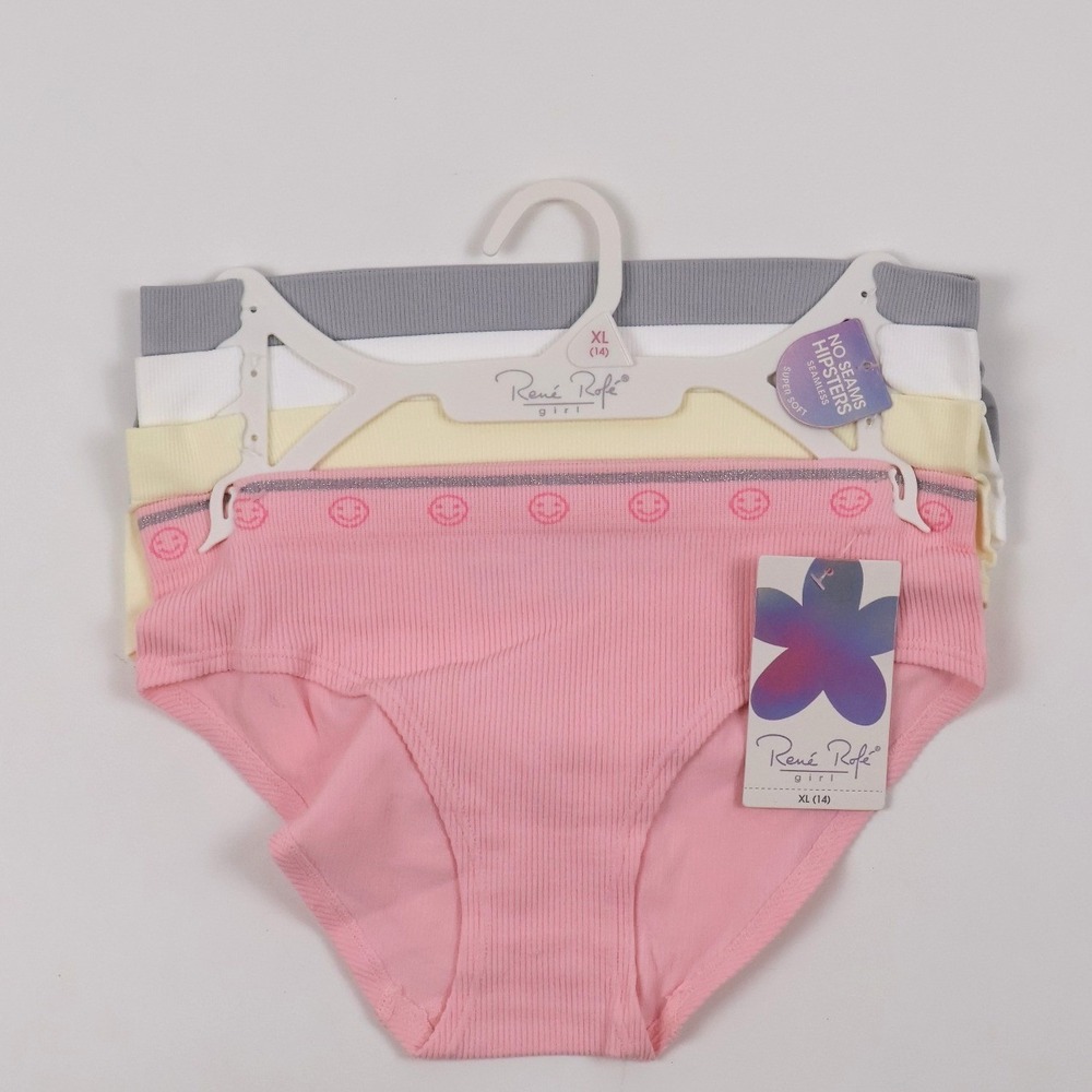Rene Rofe Girls Hipster Underwear 4 Pack Pink White Grey Yellow XL 14 NWT